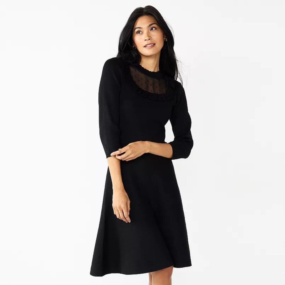 Draper James RSVP Black 3/4 Sleeve Sweater Dress‎ Minimalist Preppy Coquette
